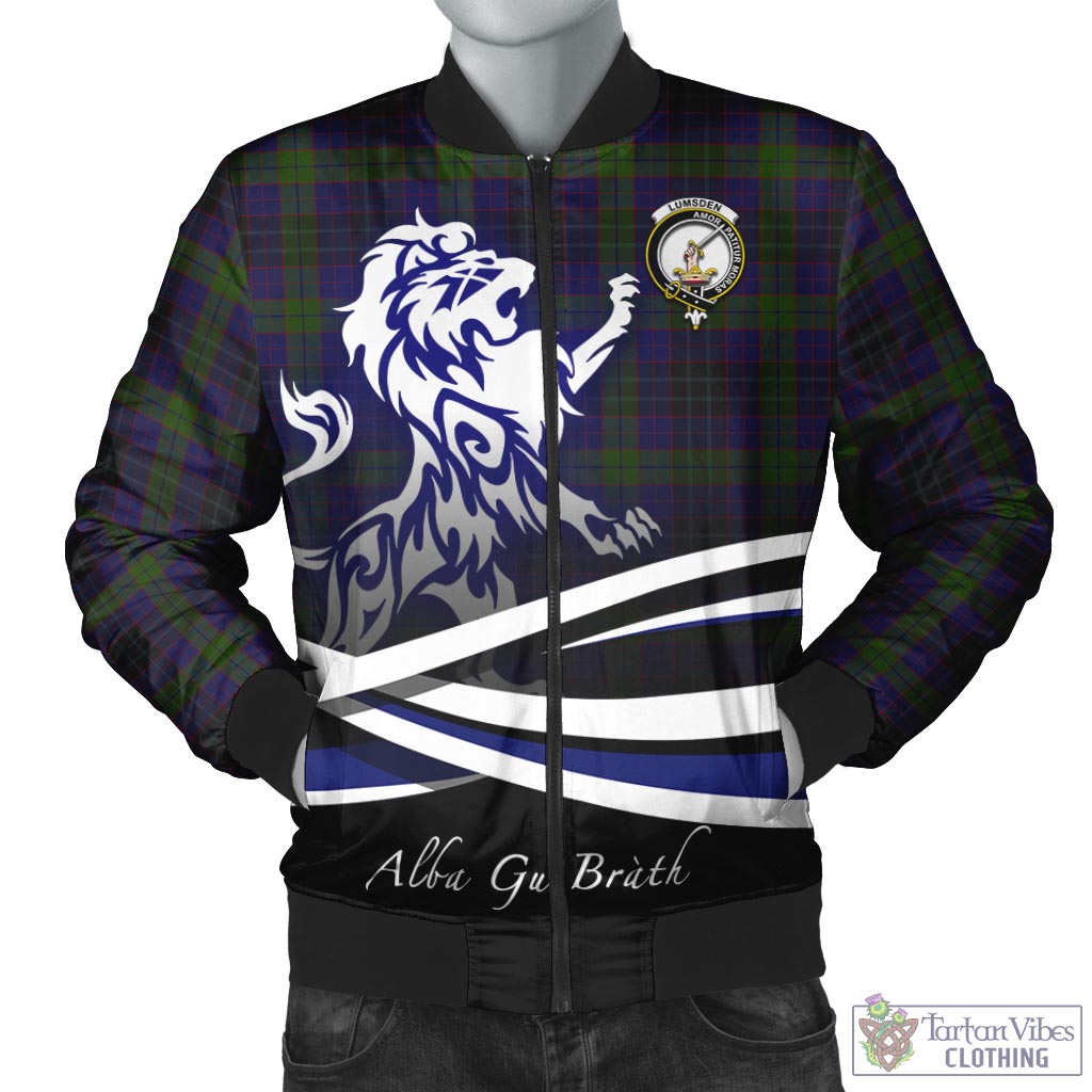 Tartan Vibes Clothing Lumsden Hunting Tartan Bomber Jacket with Alba Gu Brath Regal Lion Emblem