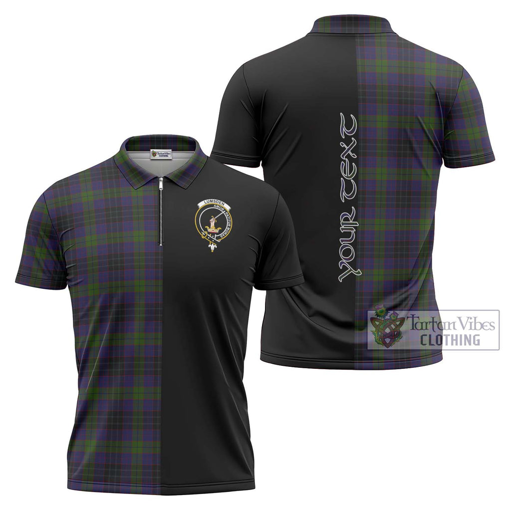 Lumsden Hunting Tartan Zipper Polo Shirt with Family Crest and Half Of Me Style Unisex - Tartanvibesclothing Shop