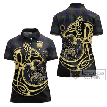 Lumsden Hunting Tartan Women's Polo Shirt with Family Crest Celtic Wolf Style