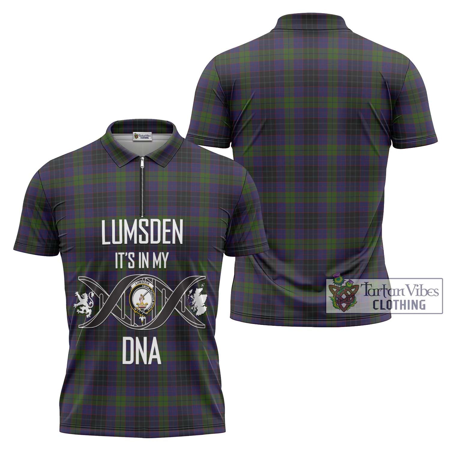 Tartan Vibes Clothing Lumsden Hunting Tartan Zipper Polo Shirt with Family Crest DNA In Me Style