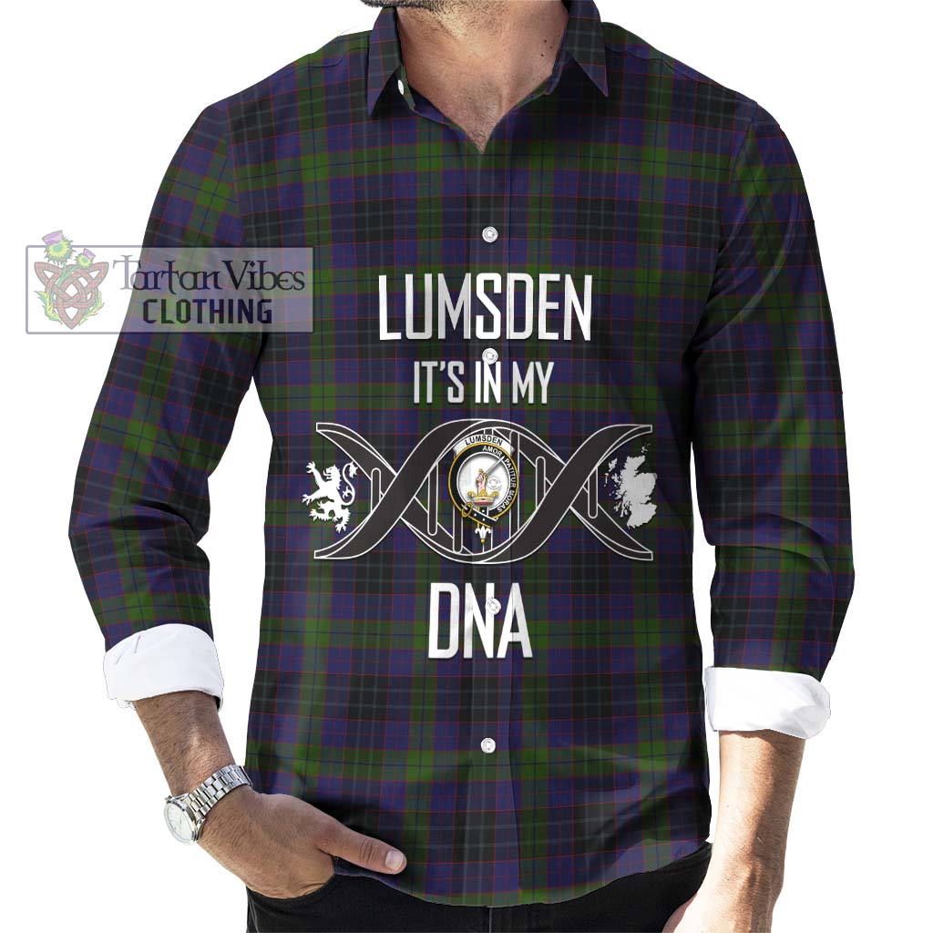 Tartan Vibes Clothing Lumsden Hunting Tartan Long Sleeve Button Shirt with Family Crest DNA In Me Style