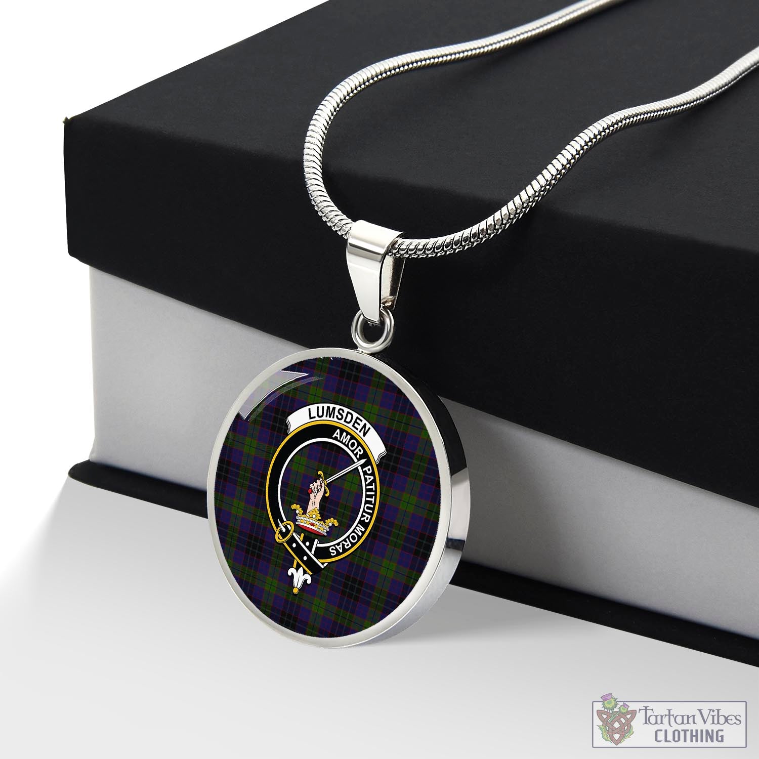 Tartan Vibes Clothing Lumsden Hunting Tartan Circle Necklace with Family Crest