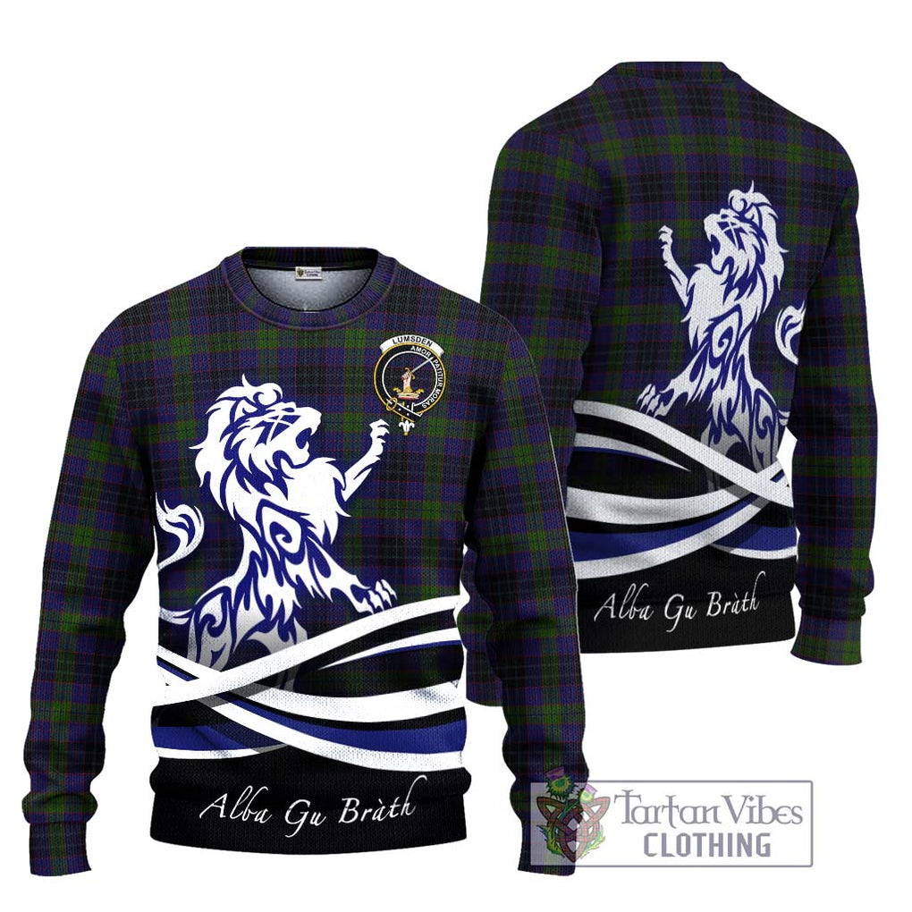 Lumsden Hunting Tartan Knitted Sweater with Alba Gu Brath Regal Lion Emblem Unisex - Tartanvibesclothing Shop