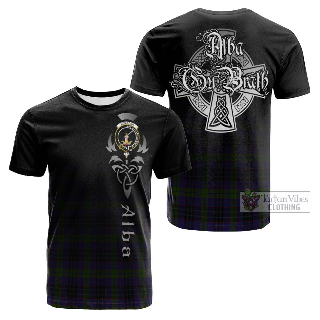 Tartan Vibes Clothing Lumsden Hunting Tartan Cotton T-shirt Featuring Alba Gu Brath Family Crest Celtic Inspired