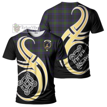 Lumsden Hunting Tartan T-Shirt with Family Crest and Celtic Symbol Style