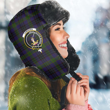 Lumsden Hunting Tartan Winter Trapper Hat with Family Crest