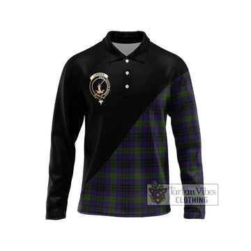 Lumsden Hunting Tartan Long Sleeve Polo Shirt with Family Crest and Military Logo Style