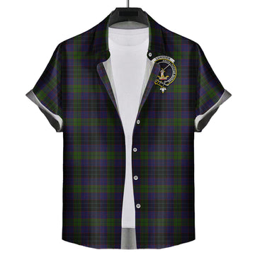 Lumsden Hunting Tartan Short Sleeve Button Down Shirt with Family Crest