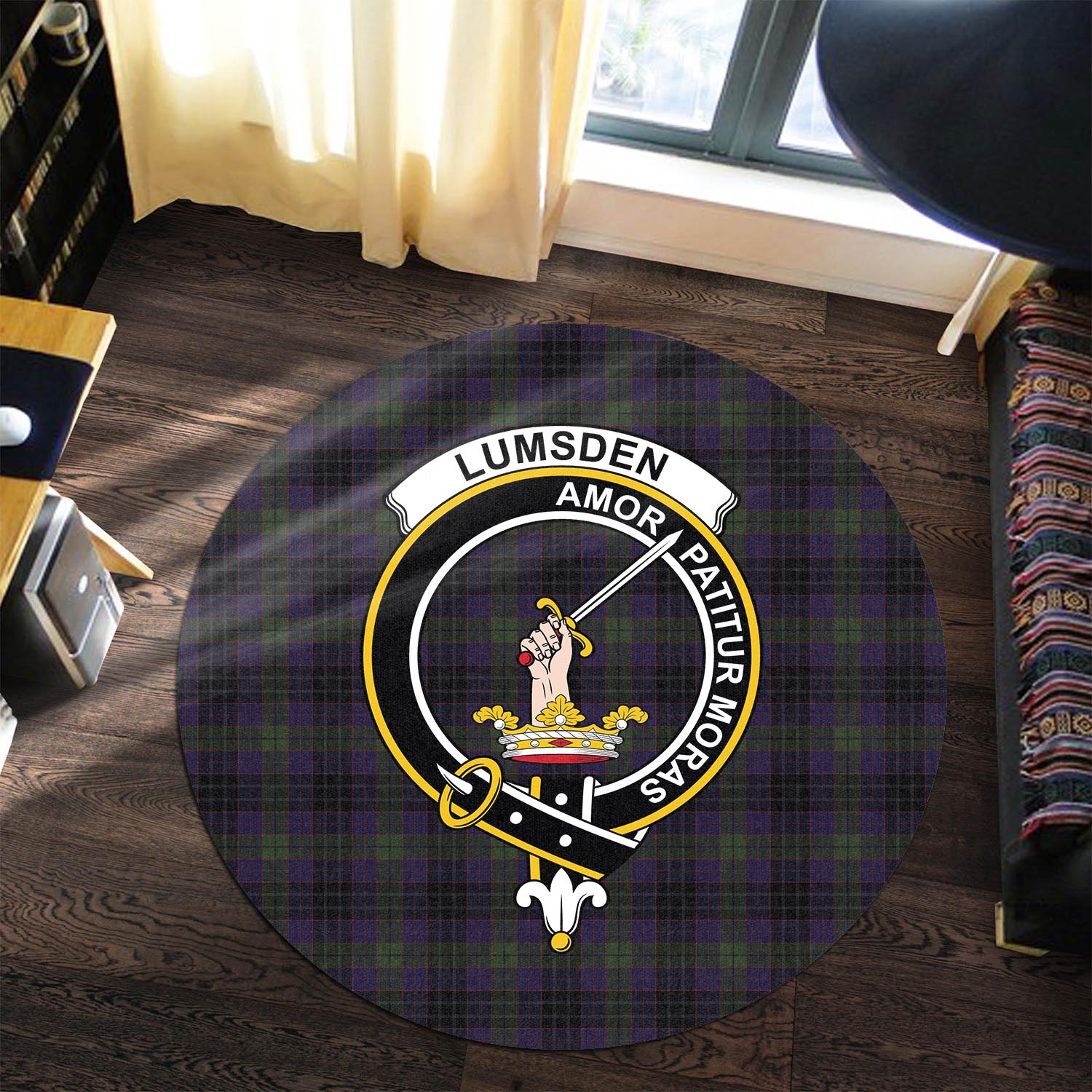 lumsden-hunting-tartan-round-rug-with-family-crest