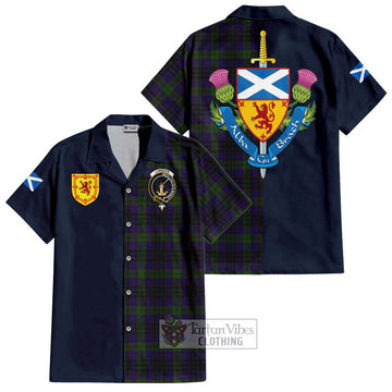 Lumsden Hunting Tartan Short Sleeve Button Shirt Alba with Scottish Lion Royal Arm Half Style