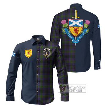 Lumsden Hunting Tartan Long Sleeve Button Shirt Alba with Scottish Lion Royal Arm Half Style