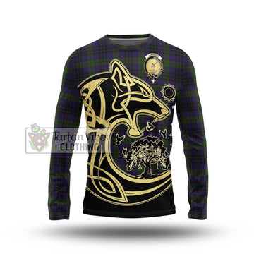 Lumsden Hunting Tartan Long Sleeve T-Shirt with Family Crest Celtic Wolf Style