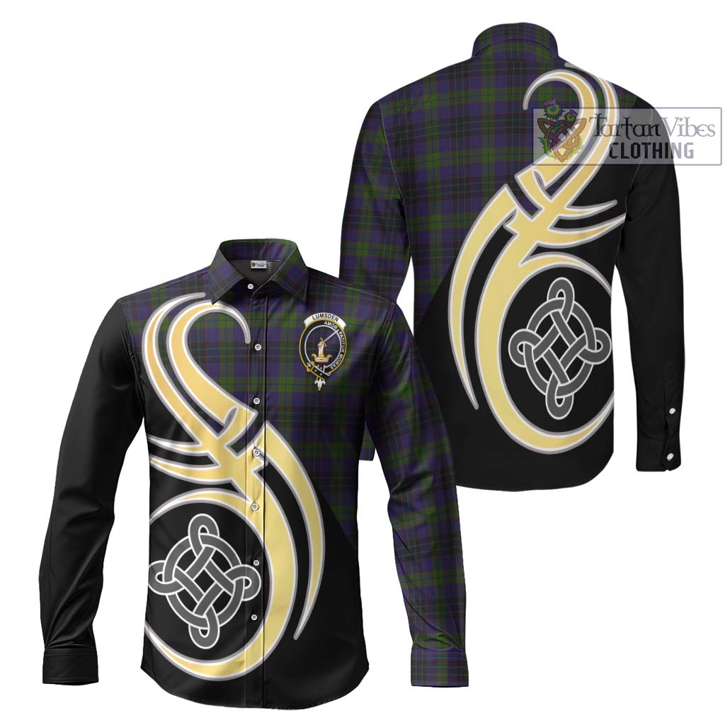 Lumsden Hunting Tartan Long Sleeve Button Shirt with Family Crest and Celtic Symbol Style Men's Shirt S - Tartan Vibes Clothing