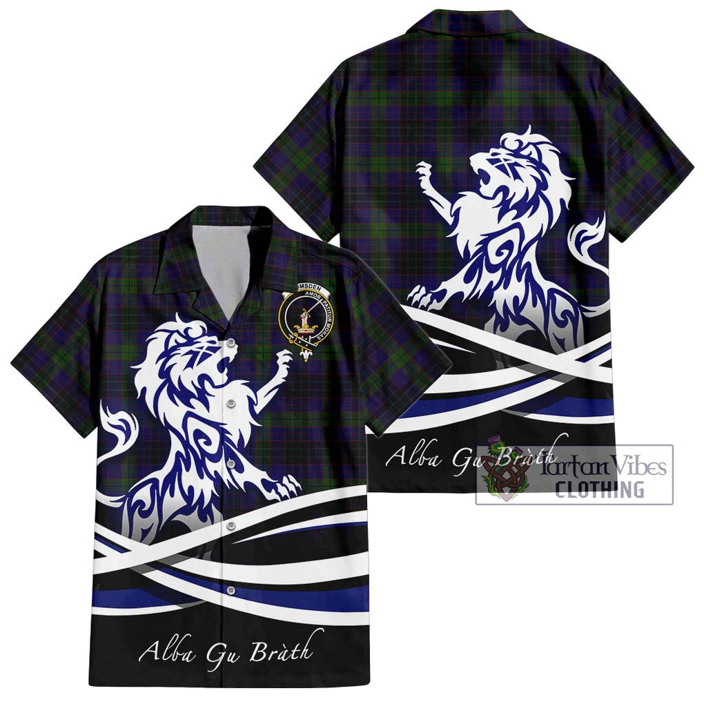 Lumsden Hunting Tartan Short Sleeve Button Shirt with Alba Gu Brath Regal Lion Emblem Kid - Tartanvibesclothing Shop