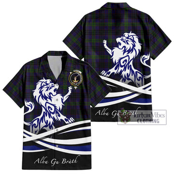 Lumsden Hunting Tartan Short Sleeve Button Shirt with Alba Gu Brath Regal Lion Emblem