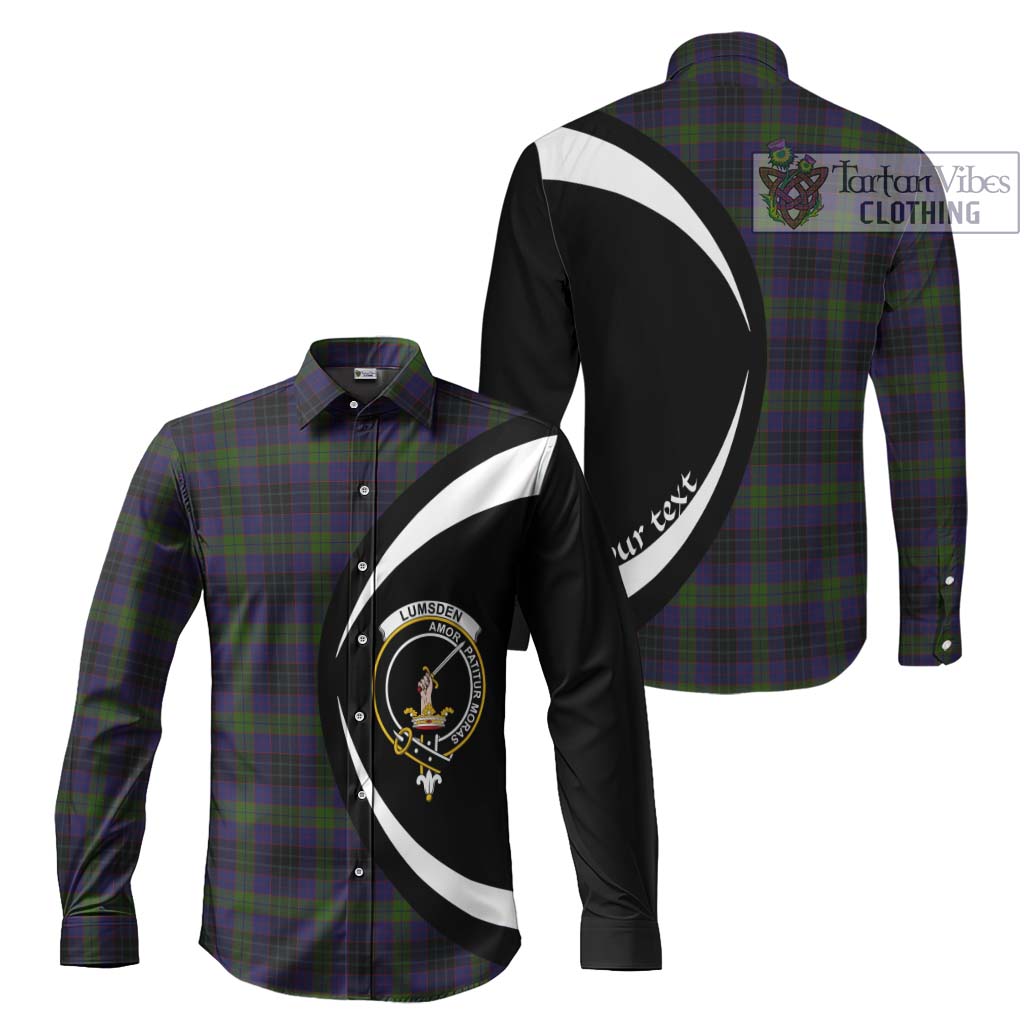 Lumsden Hunting Tartan Long Sleeve Button Up with Family Crest Circle Style Men's Shirt S - Tartan Vibes Clothing