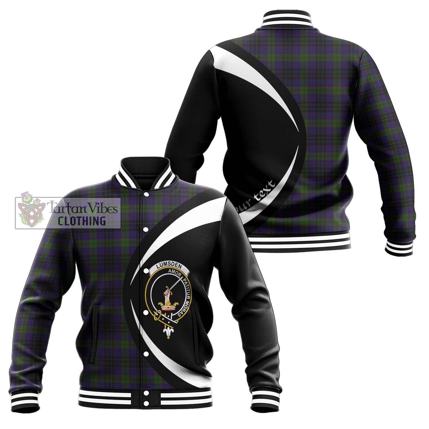 Lumsden Hunting Tartan Baseball Jacket with Family Crest Circle Style Unisex - Tartan Vibes Clothing