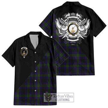 Lumsden Hunting Tartan Short Sleeve Button Shirt with Family Crest and Military Logo Style