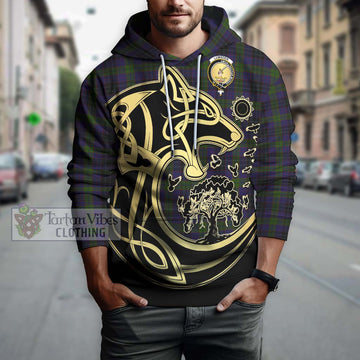Lumsden Hunting Tartan Hoodie with Family Crest Celtic Wolf Style