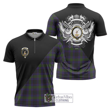 Lumsden Hunting Tartan Zipper Polo Shirt with Family Crest and Military Logo Style