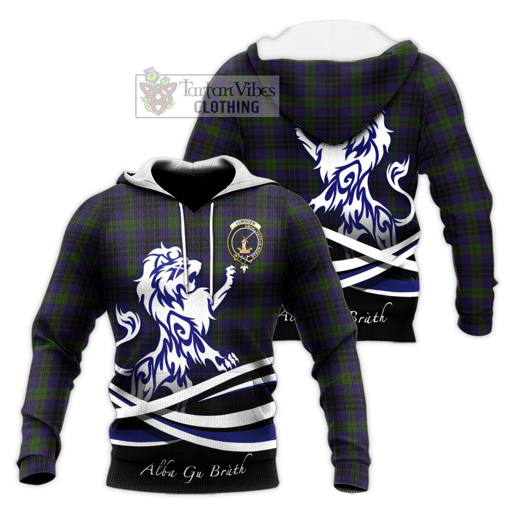 Lumsden Hunting Tartan Knitted Hoodie with Alba Gu Brath Regal Lion Emblem Unisex Knitted Pullover Hoodie - Tartanvibesclothing Shop