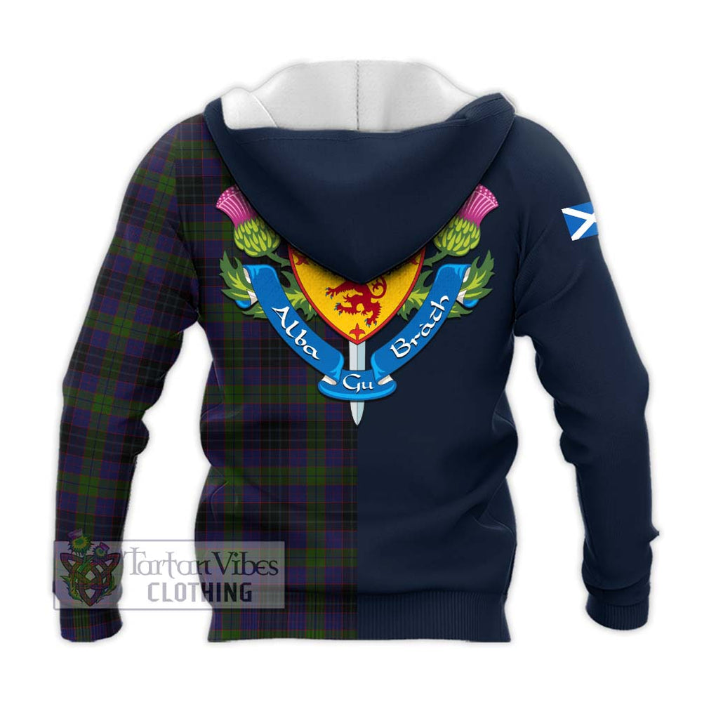 Tartan Vibes Clothing Lumsden Hunting Tartan Knitted Hoodie with Scottish Lion Royal Arm Half Style