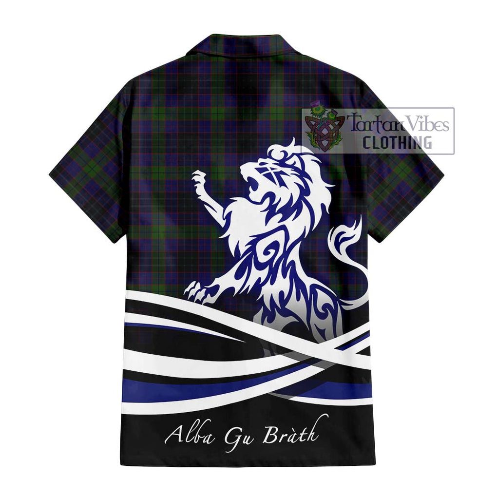 Lumsden Hunting Tartan Short Sleeve Button Shirt with Alba Gu Brath Regal Lion Emblem - Tartanvibesclothing Shop