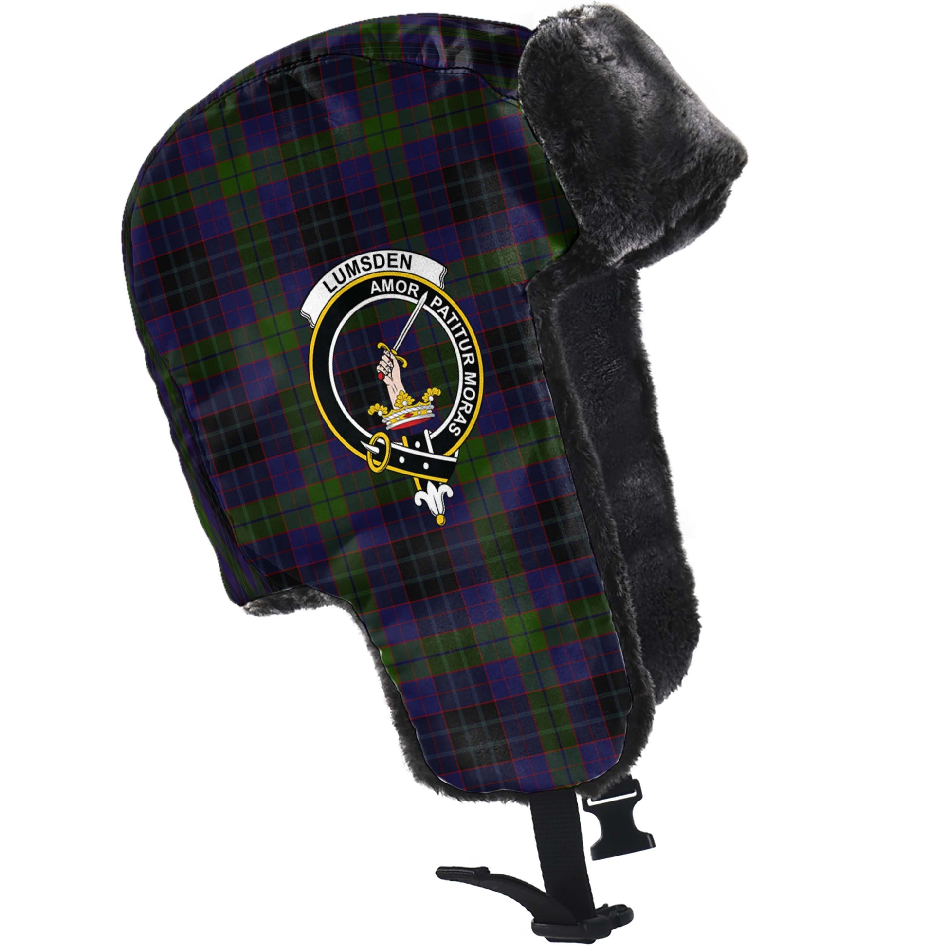 Lumsden Hunting Tartan Winter Trapper Hat with Family Crest - Tartanvibesclothing