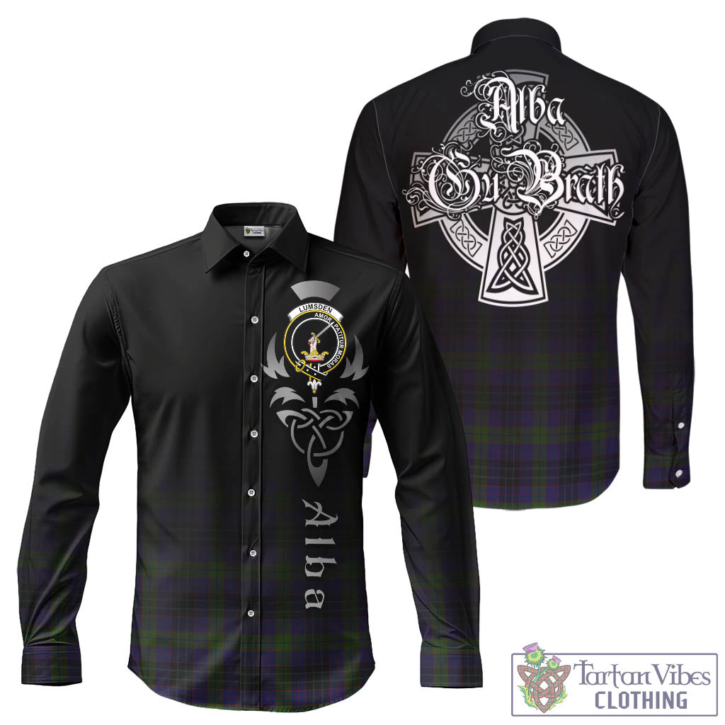 Tartan Vibes Clothing Lumsden Hunting Tartan Long Sleeve Button Up Featuring Alba Gu Brath Family Crest Celtic Inspired