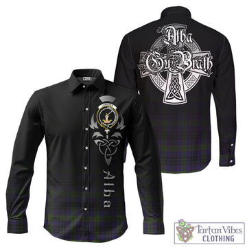 Lumsden Hunting Tartan Long Sleeve Button Up Featuring Alba Gu Brath Family Crest Celtic Inspired