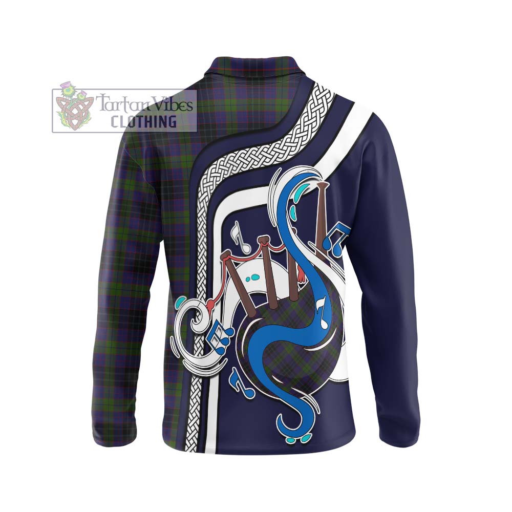 Tartan Vibes Clothing Lumsden Hunting Tartan Long Sleeve Polo Shirt with Epic Bagpipe Style