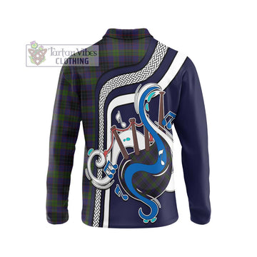 Lumsden Hunting Tartan Long Sleeve Polo Shirt with Epic Bagpipe Style