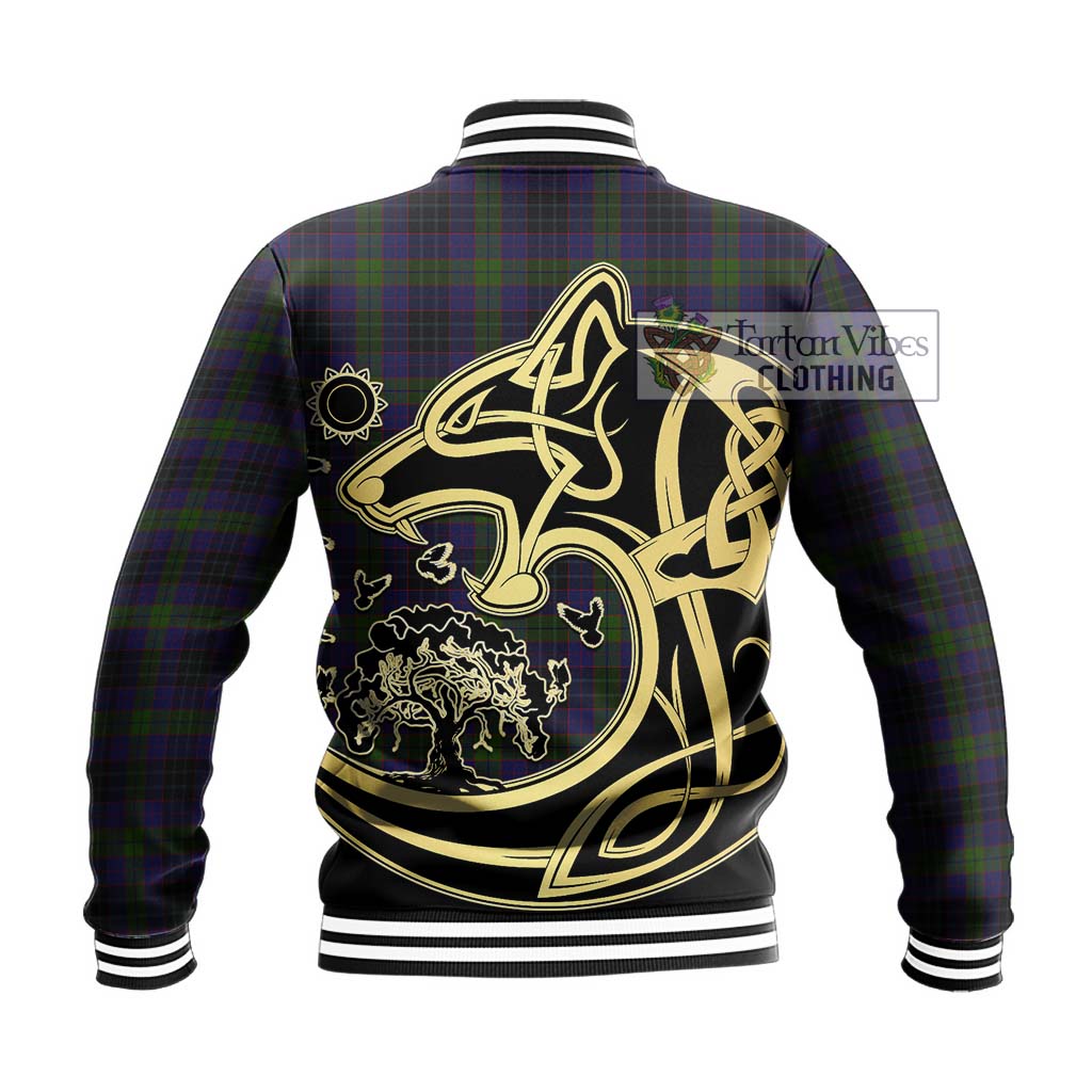 Tartan Vibes Clothing Lumsden Hunting Tartan Baseball Jacket with Family Crest Celtic Wolf Style