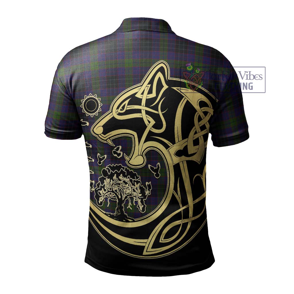 Tartan Vibes Clothing Lumsden Hunting Tartan Polo Shirt with Family Crest Celtic Wolf Style