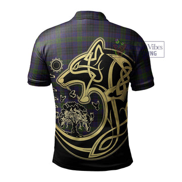 Lumsden Hunting Tartan Polo Shirt with Family Crest Celtic Wolf Style