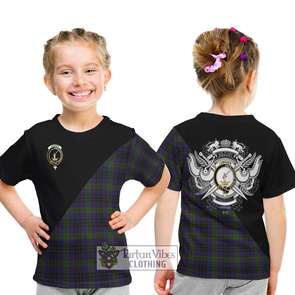 Lumsden Hunting Tartan Kid T-Shirt with Family Crest and Military Logo Style - Tartanvibesclothing Shop