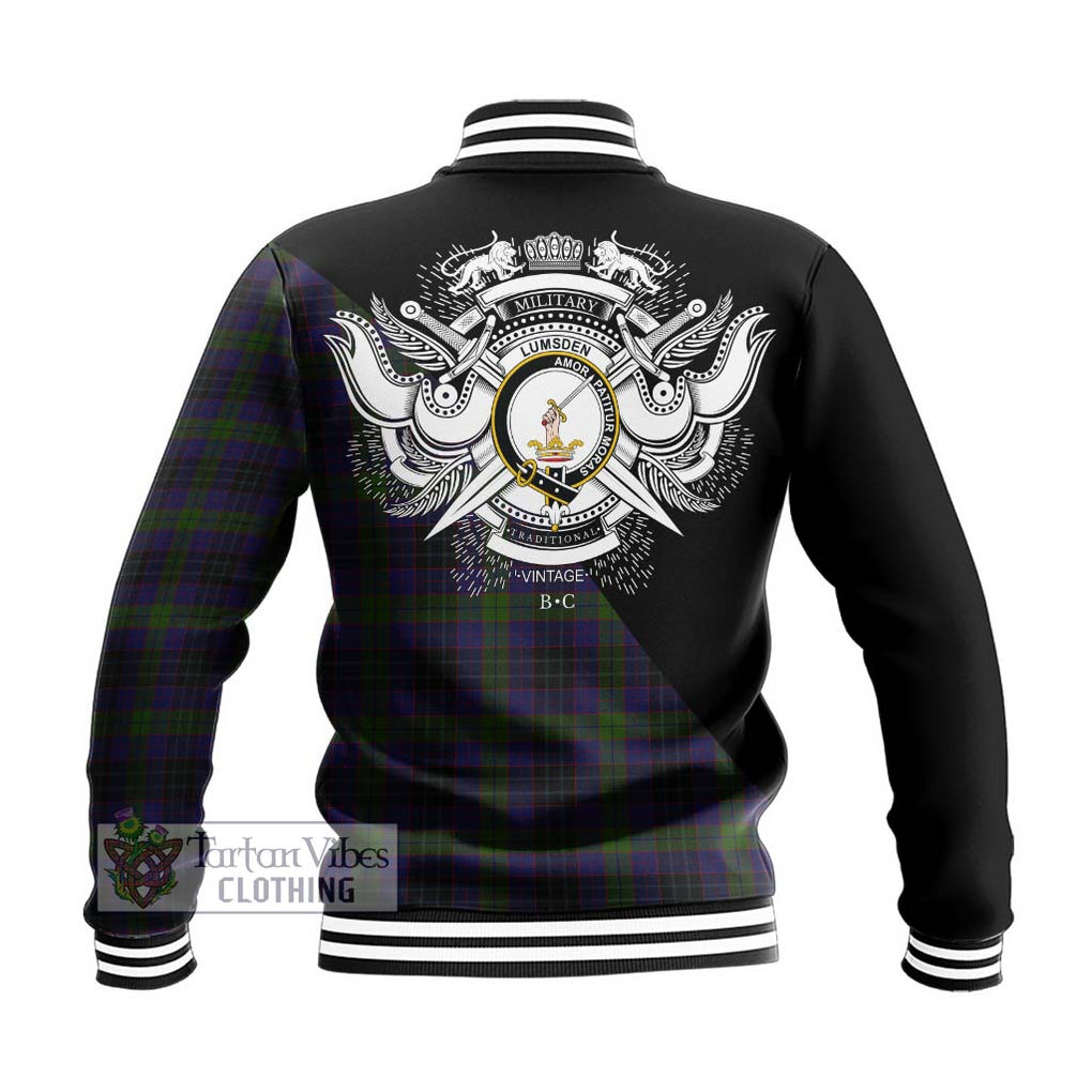 Lumsden Hunting Tartan Baseball Jacket with Family Crest and Military Logo Style - Tartanvibesclothing Shop