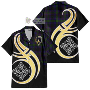 Lumsden Hunting Tartan Short Sleeve Button Shirt with Family Crest and Celtic Symbol Style