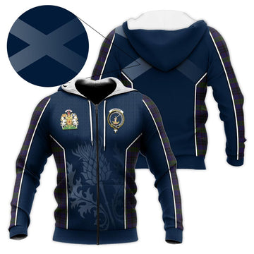 Lumsden Hunting Tartan Knitted Hoodie with Family Crest and Scottish Thistle Vibes Sport Style