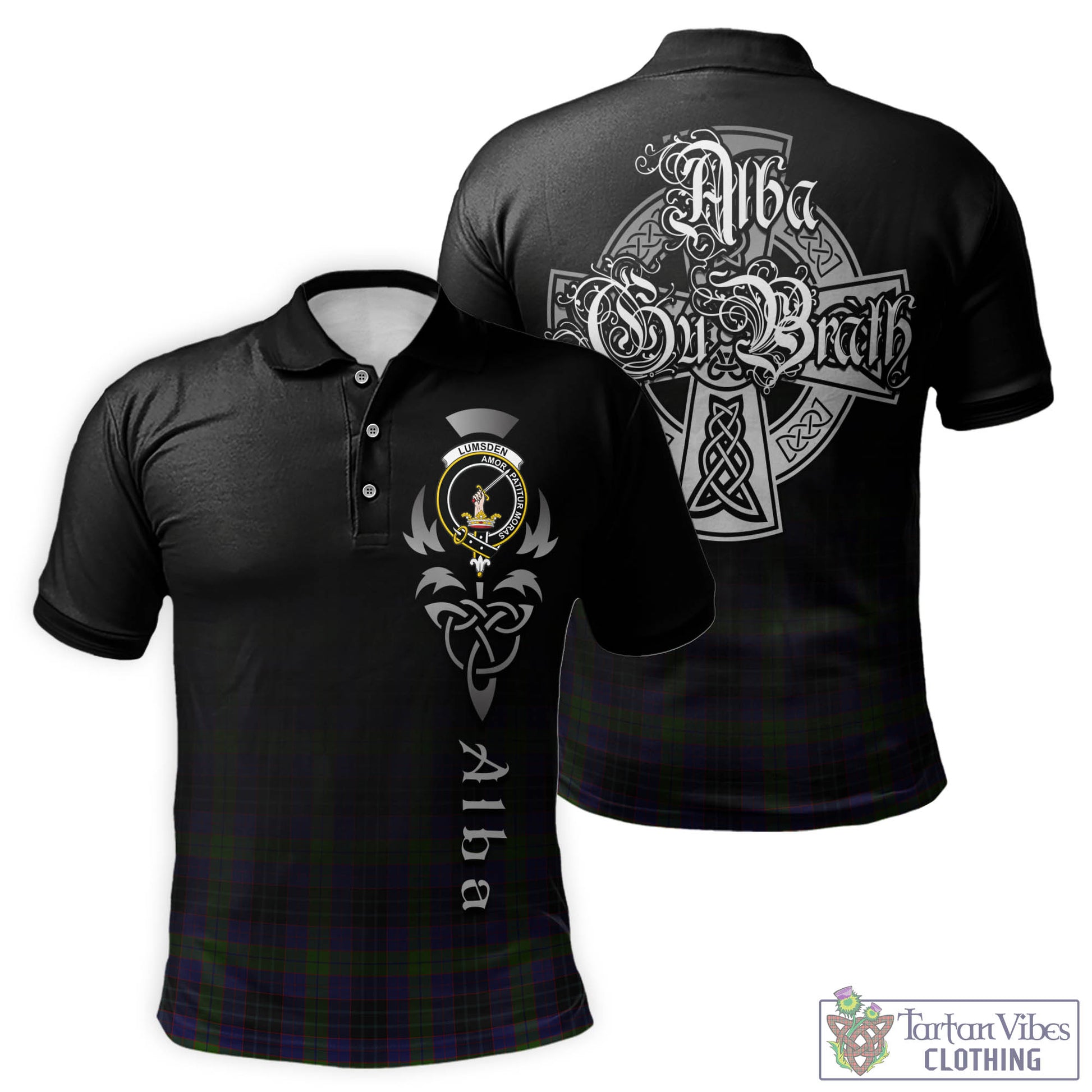 Tartan Vibes Clothing Lumsden Hunting Tartan Polo Shirt Featuring Alba Gu Brath Family Crest Celtic Inspired