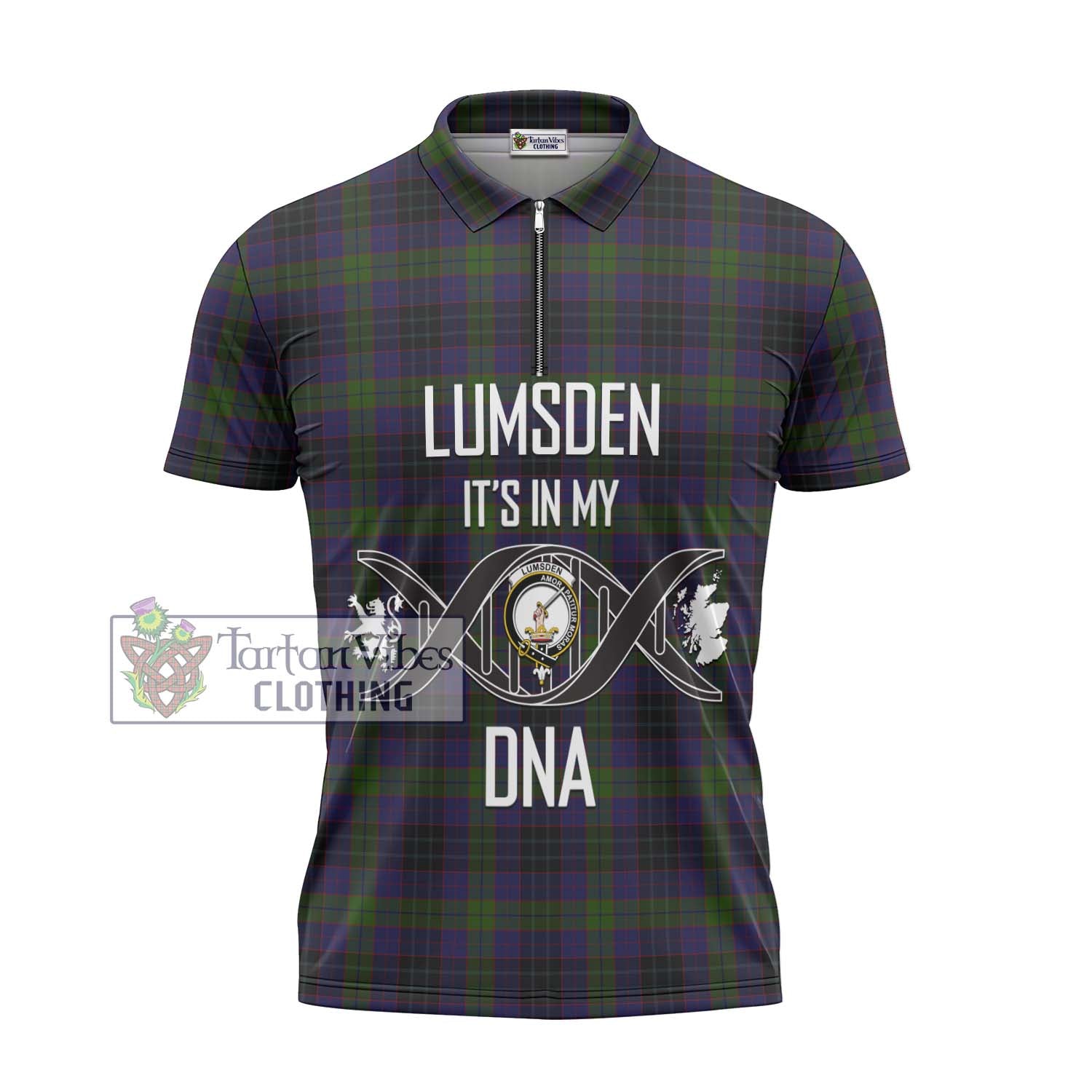 Tartan Vibes Clothing Lumsden Hunting Tartan Zipper Polo Shirt with Family Crest DNA In Me Style