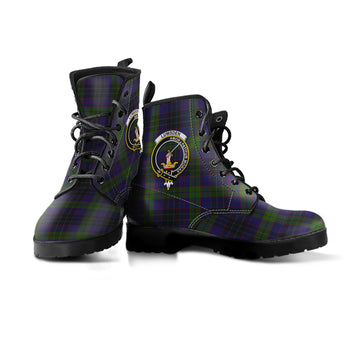 Lumsden Hunting Tartan Leather Boots with Family Crest