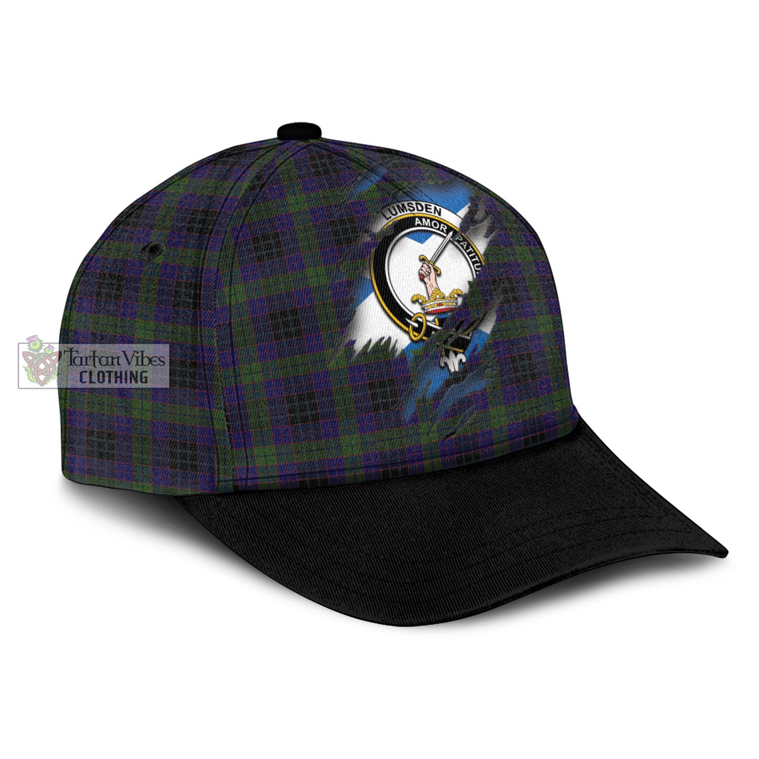 Tartan Vibes Clothing Lumsden Hunting Tartan Classic Cap with Family Crest In Me Style