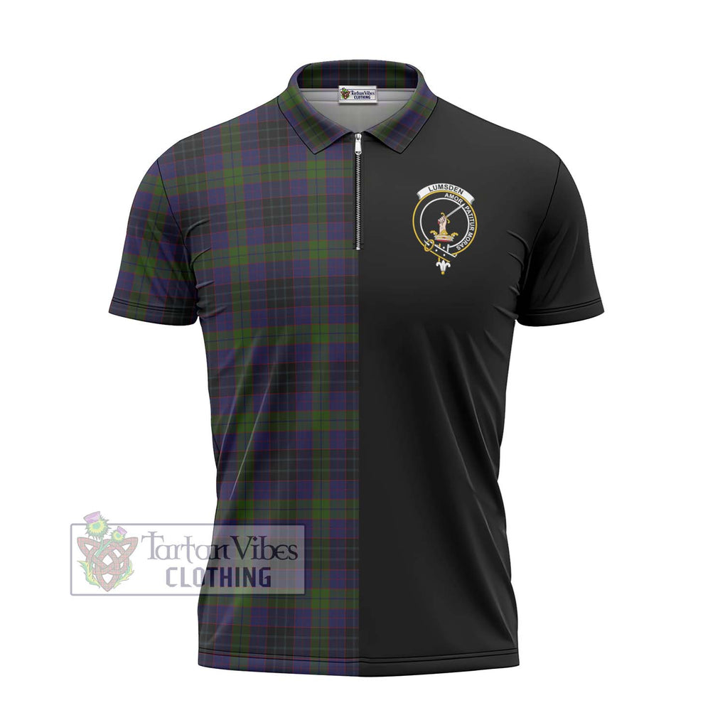 Lumsden Hunting Tartan Zipper Polo Shirt with Family Crest and Half Of Me Style - Tartanvibesclothing Shop