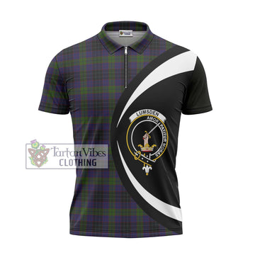 Lumsden Hunting Tartan Zipper Polo Shirt with Family Crest Circle Style