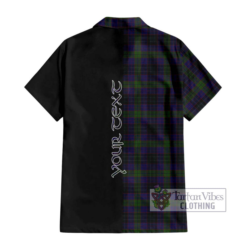 Lumsden Hunting Tartan Short Sleeve Button Shirt with Family Crest and Half Of Me Style - Tartanvibesclothing Shop