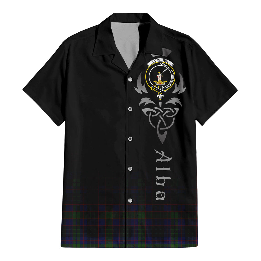 Tartan Vibes Clothing Lumsden Hunting Tartan Short Sleeve Button Up Featuring Alba Gu Brath Family Crest Celtic Inspired