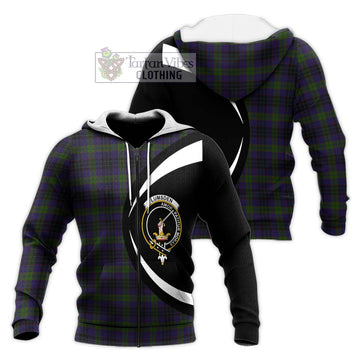 Lumsden Hunting Tartan Knitted Hoodie with Family Crest Circle Style