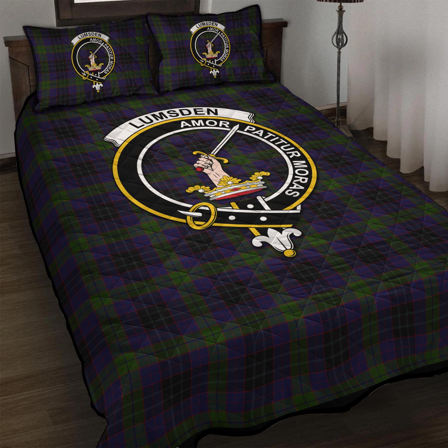 Lumsden Hunting Tartan Quilt Bed Set with Family Crest - Tartan Vibes Clothing