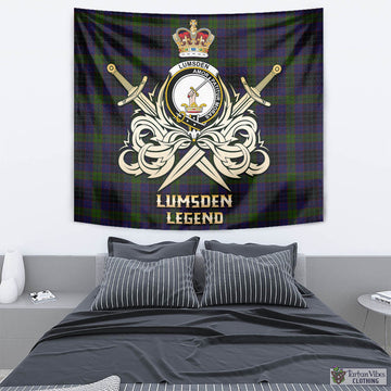 Lumsden Hunting Tartan Tapestry with Clan Crest and the Golden Sword of Courageous Legacy